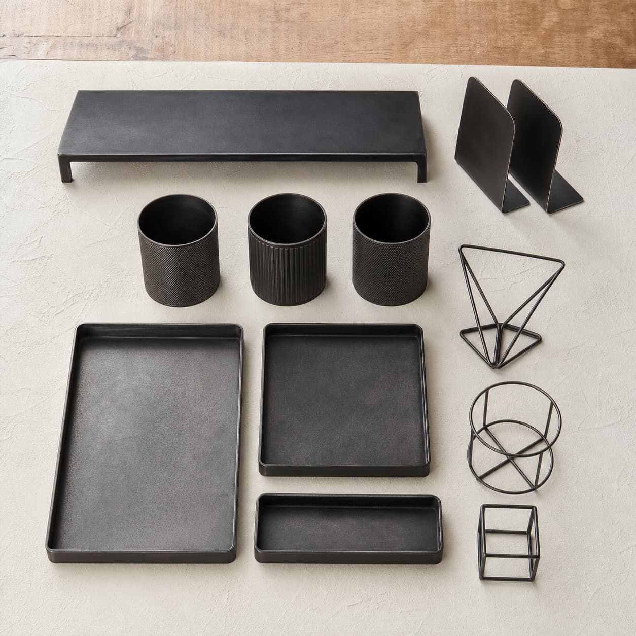 Top-down view of every component in the workspace set