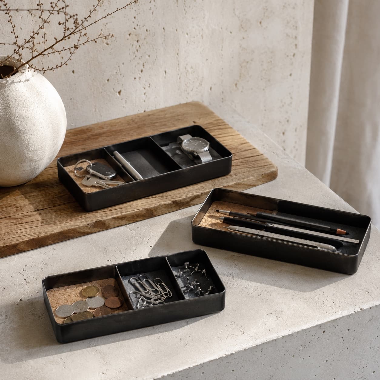 Blackened Desk Tray Set in blackened steel