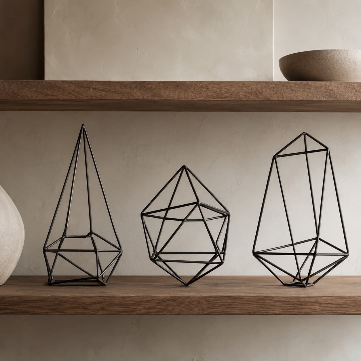 Wireframe Object Trio in blackened steel